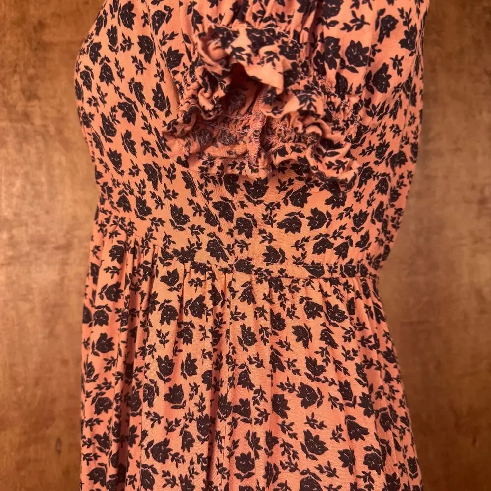 Patrons of Peace XS Adrian puff sleeve midi hi-low dress pink and black floral - Picture 12 of 15